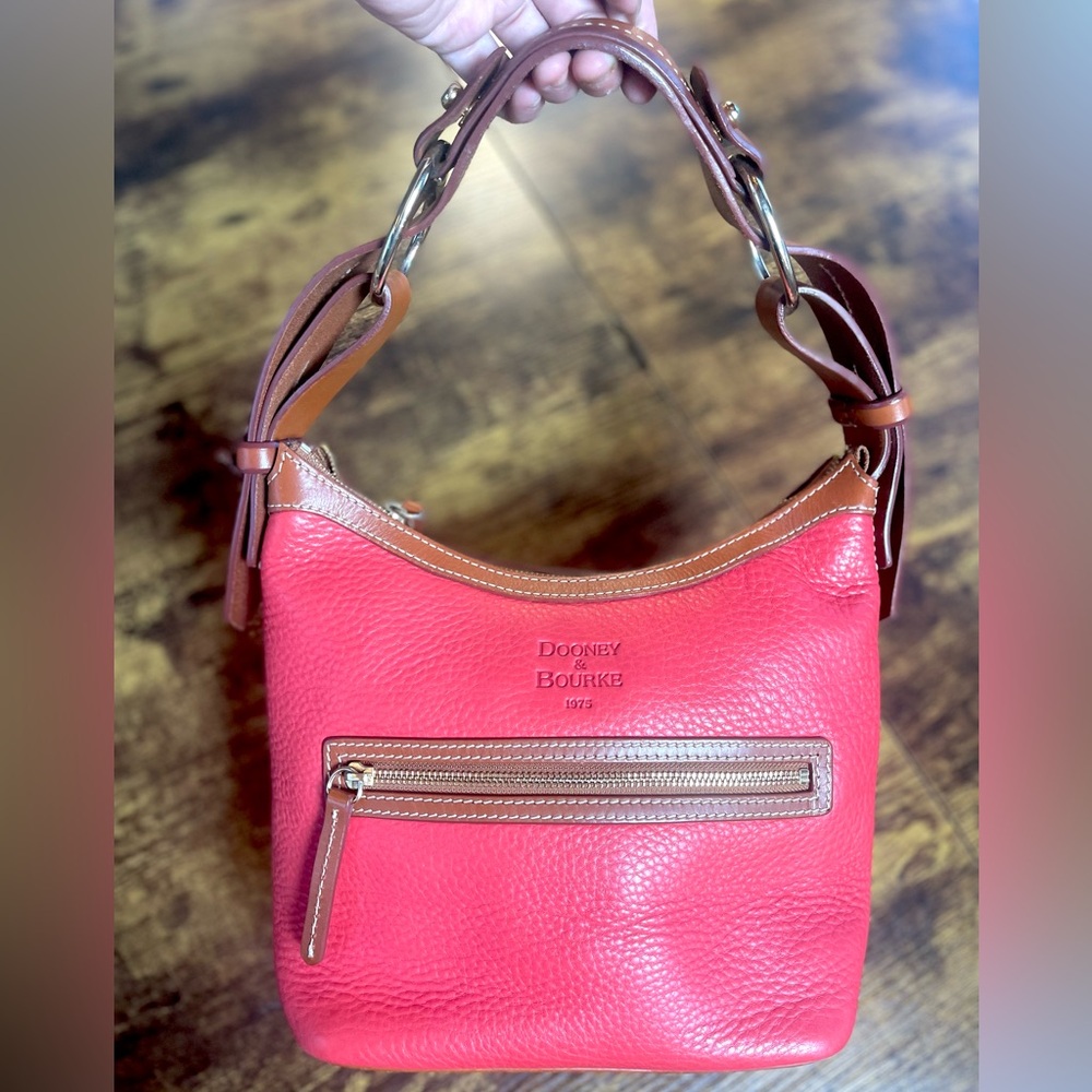 Dooney & Bourke Poppy Red Hobo Shoulder Bag with Leather Trim Horse bit strap